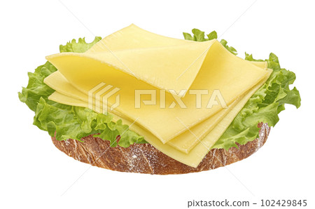 Cheese sandwich, gouda slices on bread isolated on white background 102429845