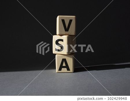 VSA - Volume Spread Analysis symbol. Wooden cubes with word VSA. Beautiful grey background. Business and Volume Spread Analysis concept. Copy space. VSA - Volume Spread Analysis symbol. Wooden cubes with word VSA. Beautiful grey background. Business and Volume Spread Analysis concept. Copy space. 102429948