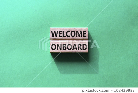 Welcome onboard symbol. Concept words Welcome onboard on wooden blocks. Beautiful green background. Business and Welcome onboard concept. Copy space. Welcome onboard symbol. Concept words Welcome onboard on wooden blocks. Beautiful green background. Business and Welcome onboard concept. Copy space. 102429982
