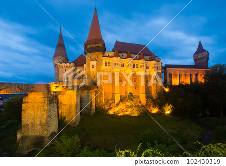 Image of Corvin Castle on the sunset 102430319