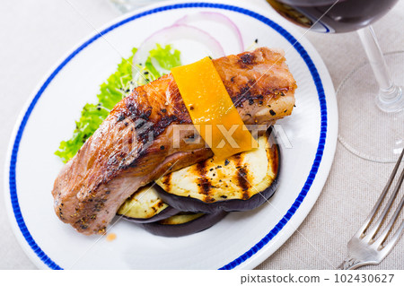 Baked pork rib with cheese and eggplant Baked pork rib with cheese and eggplant 102430627