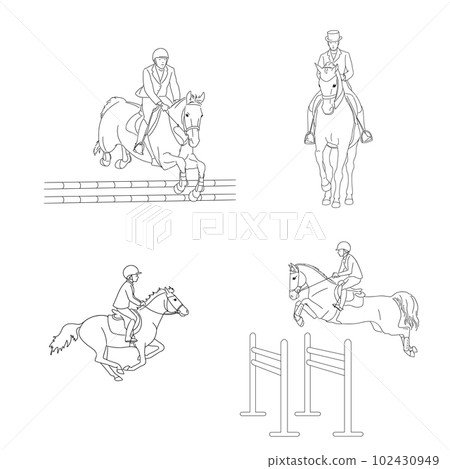 Linear images for coloring book, equestrian sports 102430949