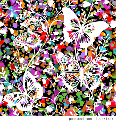 Blots and butterflies seamless pattern. Vector illustration Blots and butterflies seamless pattern. Vector illustration 102431583