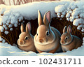rabbits, snow, kitten 102431711