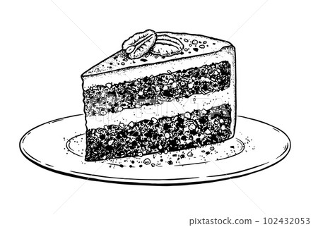Vector sketch illustration of Carrot Cake on plate 102432053