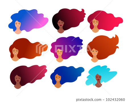 Female avatars with smile and vibrant hair Female avatars with smile and vibrant hair 102432060