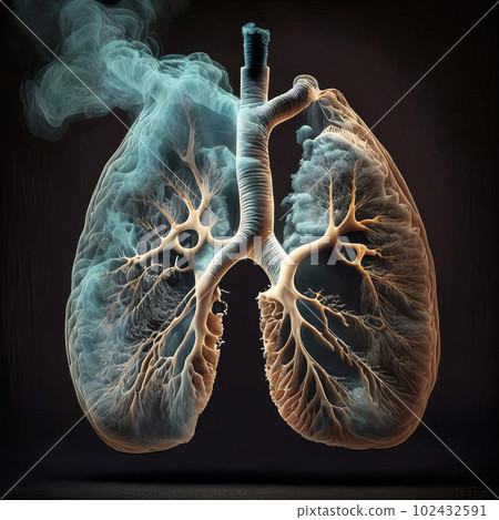 Damaged lungs of a smoker. Generative AI Damaged lungs of a smoker. Generative AI 102432591