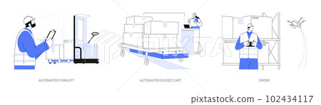 Automated guided vehicles abstract concept vector illustrations. Automated guided vehicles abstract concept vector illustrations. 102434117