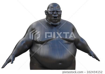 3D render. Silvery torso of a fat man on a white background. 102434152