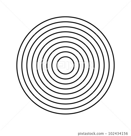 Concentric circles isolated on white background. Target aim, radar wave, soundwave, sunburst, sound signal signs. Vector graphic illustration 102434156