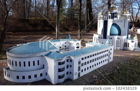 Kiev, Ukraine November 11, 2021: Museum of Miniatures - building of the Patriarchal Cathedral of the Resurrection of Christ in Kiev Kiev, Ukraine November 11, 2021: Museum of Miniatures - building of the Patriarchal Cathedral of the Resurrection of Christ in Kiev 102438329