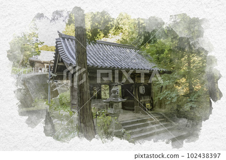 Watercolor-style Shikoku 88 Temple No. 8, Kumagai-ji Temple, Chumon, Awa City, Tokushima Prefecture 102438397