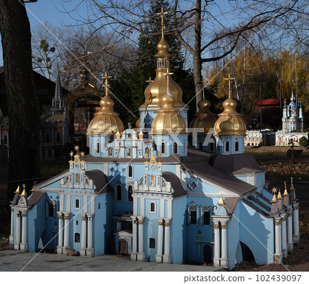 Kyiv, Ukraine November 11, 2021: St. Michael's Golden-Domed Cathedral in the city of Kiev - Museum of Miniatures Kyiv 102439097