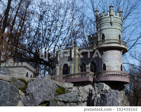 Kyiv, Ukraine November 11, 2021: Building "Swallow's Nest" Crimean coast architect Sherwood 1912 - museum of miniatures 102439102