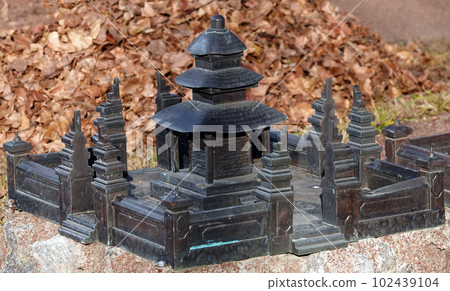 Kyiv, Ukraine November 11, 2021: Temple Pura Ulun Danu Bratan (Bali island) - museum of miniatures in Kyiv 102439104