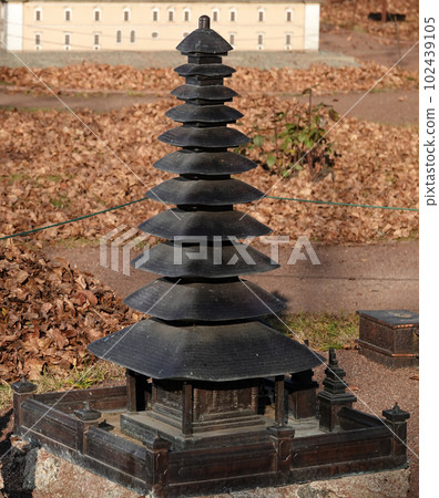 Kyiv, Ukraine November 11, 2021: Temple Pura Ulun Danu Bratan (Bali island) - museum of miniatures in Kyiv Kyiv, Ukraine November 11, 2021: Temple Pura Ulun Danu Bratan (Bali island) - museum of miniatures in Kyiv 102439105