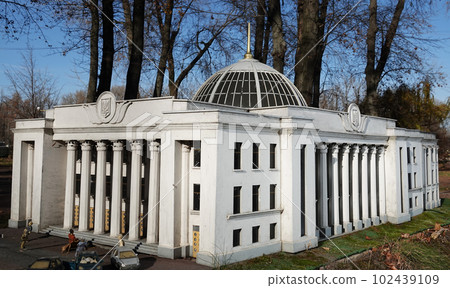 Kyiv, Ukraine November 11, 2021: The building of the Supreme Council of Ukraine in the city of Kyiv - museum of miniatures Kyiv, Ukraine November 11, 2021: The building of the Supreme Council of Ukraine in the city of Kyiv - museum of miniatures 102439109