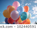 Multi-colored balloons in the sky with clouds. Summer party celebration concept. 102440591