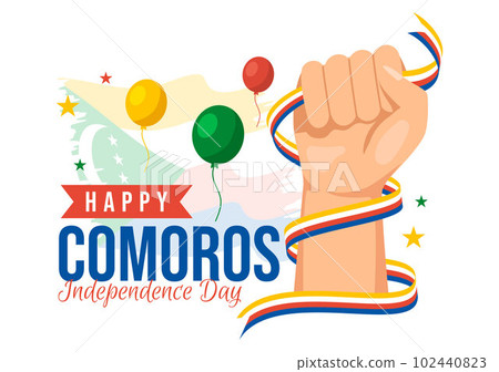 Happy Comoros Independence Day Vector Illustration with Comorian Waving Flag in National Holiday Flat Cartoon Background Hand Drawn Templates 102440823
