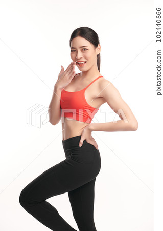 Beautiful young asian sport woman with sportswear ready for exercise on white background, Advertising sportswear and yoga wear, Healthy lifestyle, sport. Beautiful young asian sport woman with sportswear ready for exercise on white background, Advertising sportswear and yoga wear, Healthy lifestyle, sport. 102440866