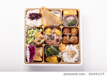 帶彩色配菜的遊覽便當 帶彩色配菜的遊覽便當 102441275