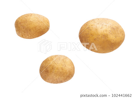 fresh raw potatoes isolated on white background, top view. 102441662