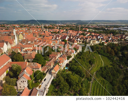 Classic view of the medieval town of Rothenburg ob der Tauber, Bavaria, Germany Classic view of the medieval town of Rothenburg ob der Tauber, Bavaria, Germany 102442416