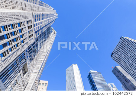 新宿區、東京都政府大樓的東京城市景觀和西新宿大樓在陽光明媚的日子 新宿區、東京都政府大樓的東京城市景觀和西新宿大樓在陽光明媚的日子 102442572