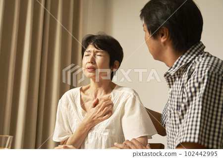 家中胸痛的中年婦女 102442995