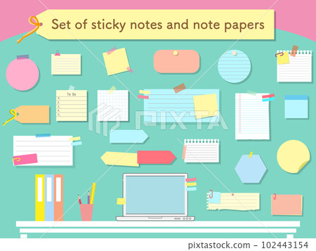 Vector illustration frame set of message board style background of sticky notes and memo paper 102443154