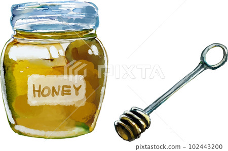 Vector illustration set of honey and honey dipper Vector illustration set of honey and honey dipper 102443200
