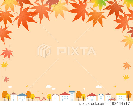 Background frame of autumn cityscape and autumn leaves 102444517