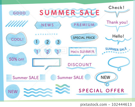 Summer-like light blue hand-drawn frames, lines, decorative borders, icons, speech bubble set vector illustration Summer-like light blue hand-drawn frames, lines, decorative borders, icons, speech bubble set vector illustration 102444613