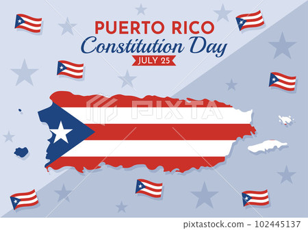 Happy Puerto Rico Constitution Day Vector Illustration with Waving Flag in Flat Cartoon Hand Drawn for Landing Page Background Templates 102445137