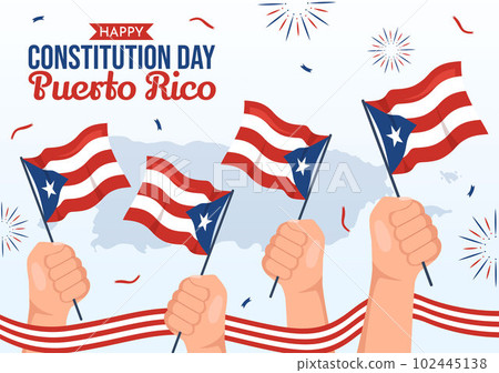 Happy Puerto Rico Constitution Day Vector Illustration with Waving Flag in Flat Cartoon Hand Drawn for Landing Page Background Templates 102445138