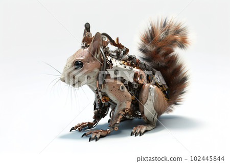 Image of a squirrel modified into a electronics robot on a white background. Wildlife Animal. illustration, generative AI. 102445844