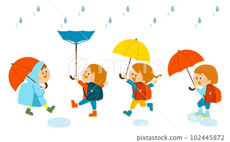 Rainy season Illustration set of children holding umbrellas Rainy season Illustration set of children holding umbrellas 102445872