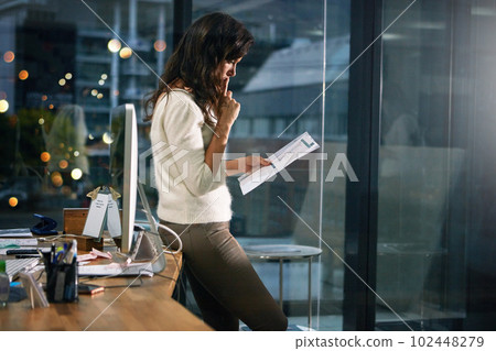 Theres no substitute for hard work. a dedicated businesswoman working alone in her office after hours. Theres no substitute for hard work. a dedicated businesswoman working alone in her office after hours. 102448279