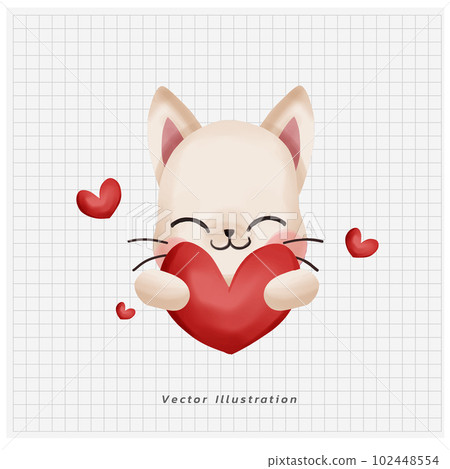 Cute kawaii white cat holding heart. valentine's day. Doodle draw cartoon vector illustration. Cute kawaii white cat holding heart. valentine's day. Doodle draw cartoon vector illustration. 102448554