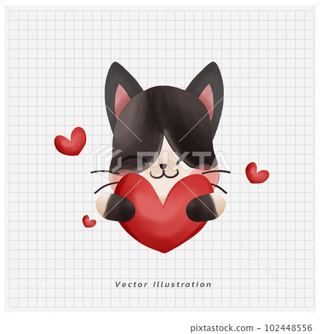 Cute kawaii little cat holding heart. valentine's day. Doodle draw cartoon vector illustration. Cute kawaii little cat holding heart. valentine's day. Doodle draw cartoon vector illustration. 102448556