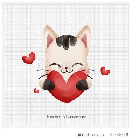 Cute kawaii little cat holding heart. valentine's day. Doodle draw cartoon vector illustration. Cute kawaii little cat holding heart. valentine's day. Doodle draw cartoon vector illustration. 102448558