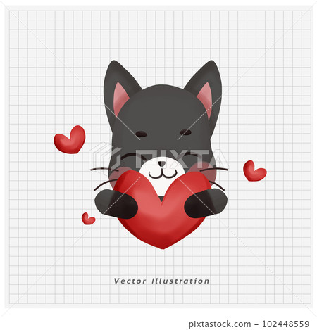 Cute kawaii little black cat holding heart. valentine's day. Doodle draw cartoon vector illustration. Cute kawaii little black cat holding heart. valentine's day. Doodle draw cartoon vector illustration. 102448559