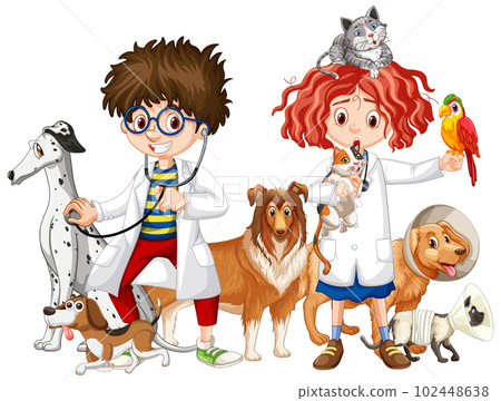 Friendly Veterinarian with Pet Animal Vector Friendly Veterinarian with Pet Animal Vector 102448638
