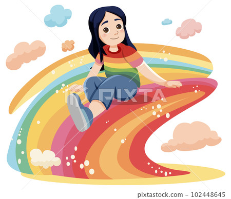 Happy Girl on Rainbow Wave 102448645