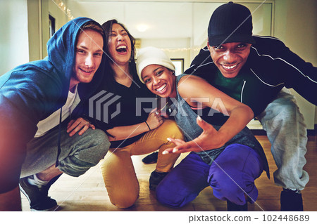 The hottest new dancers in hip hop. Portrait of a group of young dancers in a dance studio. 102448689