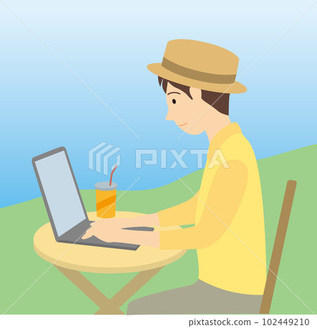 A man watching a computer A man watching a computer 102449210