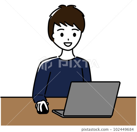 一個微笑著操作筆記本電腦鼠標的男人 一個微笑著操作筆記本電腦鼠標的男人 102449684