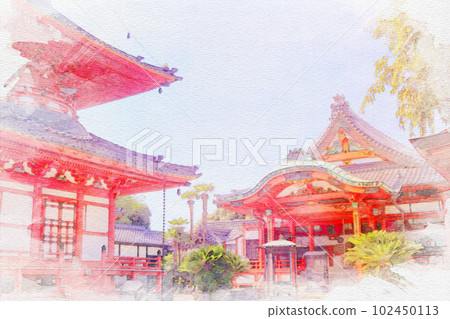 [Aichi Prefecture] Watercolor painting of Ryusenji Temple in Moriyama Ward, Nagoya City 102450113
