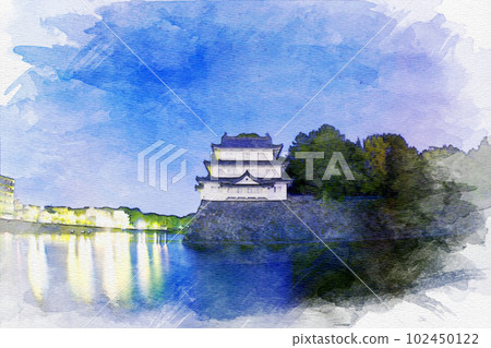 [Aichi Prefecture] Watercolor painting of Nagoya Castle tower in Naka Ward, Nagoya City 102450122