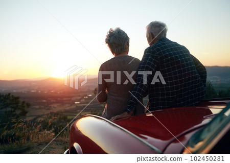 They made their road trip dreams a reality. a senior couple enjoying a road trip. They made their road trip dreams a reality. a senior couple enjoying a road trip. 102450281